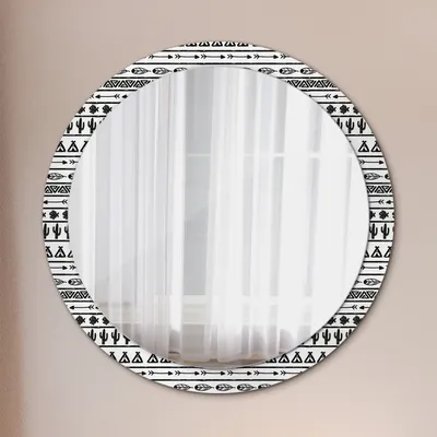 Produktbild von Runder Spiegel mit Modernem Aufdruck - Dekospiegel Wandmontage -Boho minimalistisch- Ø100cm