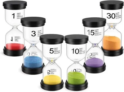 Produktbild von Sanduhren Set mit 6 bunten Küchen-Timern - 1, 3, 5, 10, 15 und 30 Minuten
