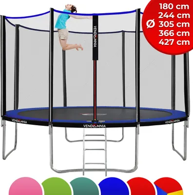 Produktbild von Trampolin - mit Sicherheitsnetz, Leiter, Randabdeckung, 180 244 305 366 427cm, Farbwahl - Outdoor Indoor Gartentrampolin Farbe: Blau Größe: Ø 366 cm