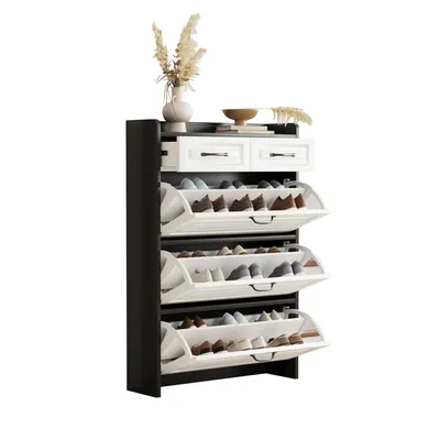 Produktbild von Schuhschrank, 80/23/131 cm, Schuhkipper, Schuhregal mit Schubladen und 3 Klappen, schmal