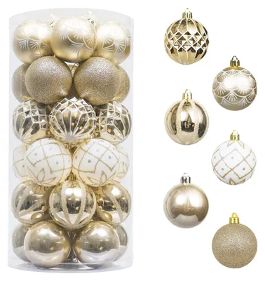 Weihnachtskugeln 30 Stück 6 cm Gold-Weiß unzerbrechlich