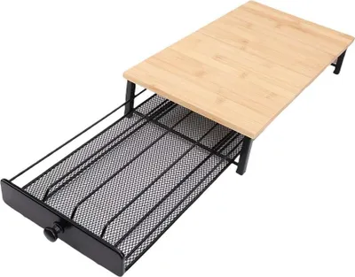 Zdjęcie produktu dla INF Stojak na kapsułki do kawy z szufladą z metalu i bambusa czarny 39x20x7 5 cm do 40 kapsułek