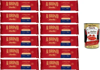 Produktbild von Al Bronzo Pasta Linguine Bronze Gezogene Pasta Rohe Verarbeitungsmethode 12x 500gr + Italian Gourmet polpa 400g