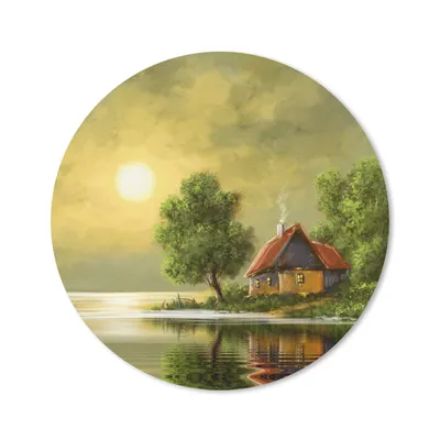Produktbild von MuchoWow® Mauspad Mousepad Gemälde - Ölfarbe - Haus - Natur - Wasser 50x50 cm - Mousepads - Maus Mat - Pad - Mausunterlage - Vinyl