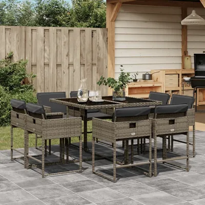 Produktbild von BEI CLORIS Gartenmöbel Set Balkonmöbel-Set 9-tlg. Garten-Essgruppe mit Kissen Grau Poly Rattan - Gartenmöbelgarnituren Neu8760978 3parcel