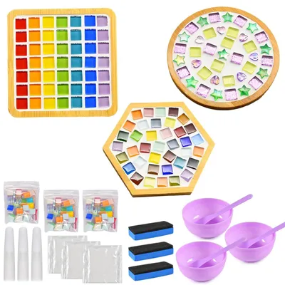 Produktbild von Geschenke für Mädchen 4 5 8 9 10 Jahre Bastelset Kinder 3 Jahre 3 Stück Mosaik Bastelset Untersetzer Mosaiksteine Untersetzer Set DIY-Mosaik-Kunst