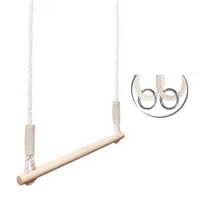 Produktbild von MAMOI Trapezschaukel, Turnringe, Trapezstange Set Holz für Kinder Indoor und Outdoor, Weiß, 480 kg Tragkraft, Länge 66-101 cm, Stangendicke 28 mm, Seildicke 10 mm