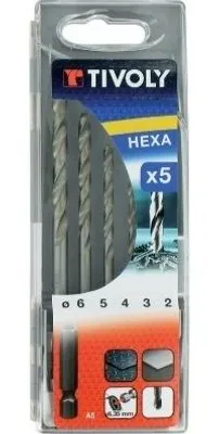 Obrázek produktu pro Sada kovových šestihranných vrtáků HSS, 5 vrtáků 2 až 6