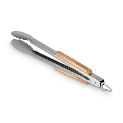 Produktbild von Burnhard Lange Edelstahl Grillzange (45 cm) mit Holzgriff aus Akazienholz und Aufhänge-Ösen