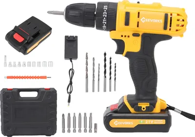 Produktbild von Akku-Bohrmaschine 21V Impact Driver Kit 3in1 Power Tools 35N.m Max. Drehmoment 1280RPM stufenlose Drehzahlregelung Unterstützung Φ10mm Bohren mit 2 Batterien LED