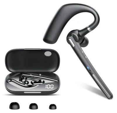 Produktbild von Bluetooth Headset V 100 Std Freisprecheinrichtung Wireless Headset mit LED-Ladebox ENC Dual Geräuschunterdrückung Mic IPX7 Wasserdicht Zwei Geräteanschluss