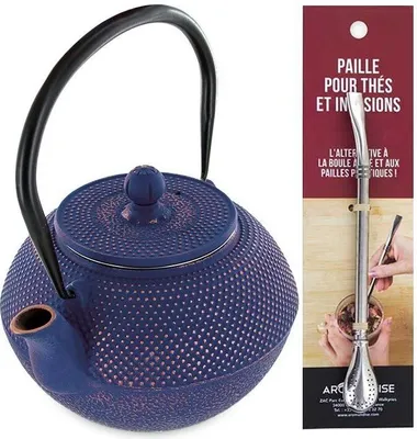 Produktbild von Song Teekanne aus Gusseisen 1,2 Liter + Edelstahlstrohhalm mit Filter