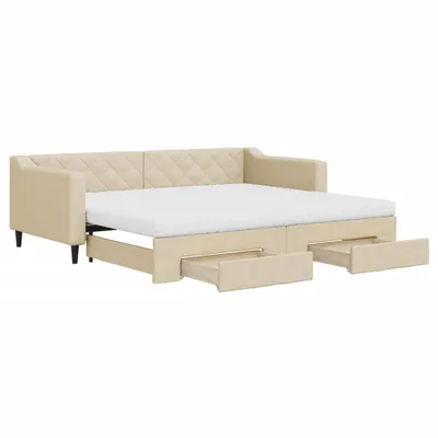 Obrázok produktu pre vidaXL Rozkladacia posteľ so zásuvkami krémová 90x200 cm Látka