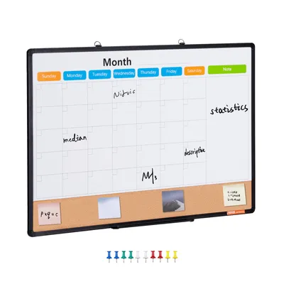 Zdjęcie produktu dla VEVOR 36" x 24" miesięczny kalendarz, tablica biała i korkowa z aluminiową ramą - 2 w 1 magnetyczna, suchościeralna tablica do montażu na ścianie - idealna do szkoły, domu, biura