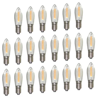 Produktbild von Erzgebirgslicht - AUSWAHL - 22 Stück LED Filament Topkerze 14-55 V 0,1 W für INNEN, für 4-16 Brennstellen E10 Riffelkerze Ersatzbirne Glühbirne Glühlämpchen für Lichterketten Pyramide Schwibbogen