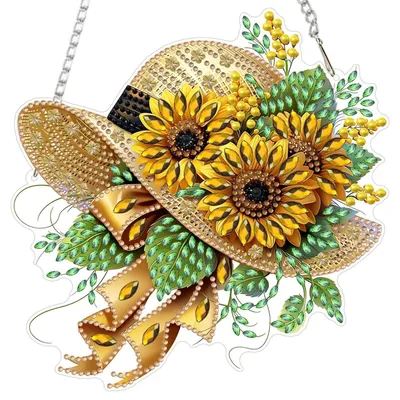 Immagine prodotto di Ciondolo "Diamond Painting" a forma di girasole e cappello, kit per creare ornamenti da appendere, adatto agli adulti