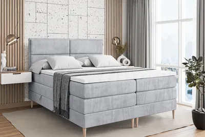 Produktbild von ALTDECOR Boxspringbett mit Holz Füßen, Matratze und Lattenrost, Topper, Polsterbett mit Bettkasten, Bett mit Stauraum H3- und H4- Matratze, Doppelbett -AURA-FD KING-120x200 - Grau Monolith
