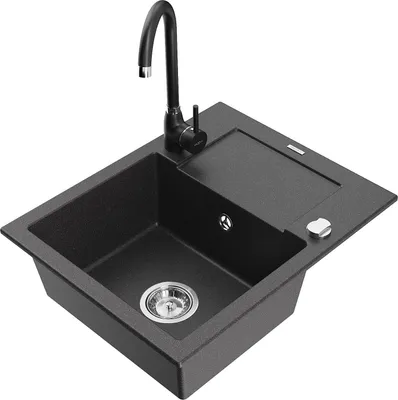 Image de Évier en granit Enzo avec égouttoir, y compris mélangeur Telma, noir moucheté (6506-76-670200-70)