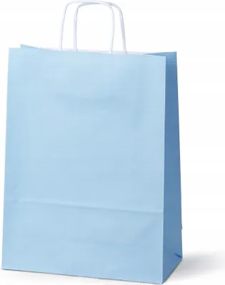 Zdjęcie produktu dla Pastelowe niebieskie torebki papierowe EKO 24×10×32 cm – 25 szt. torby na zakupy i prezenty