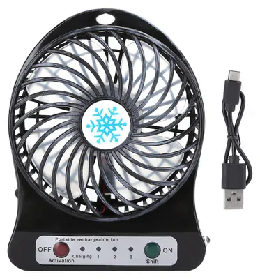 Obrázek produktu pro Mini ventilátor na psací stůl, přenosný, vhodný pro dětské postýlky, autosedačky, s USB napájením, nabíjecí, malý ventilátor, černý