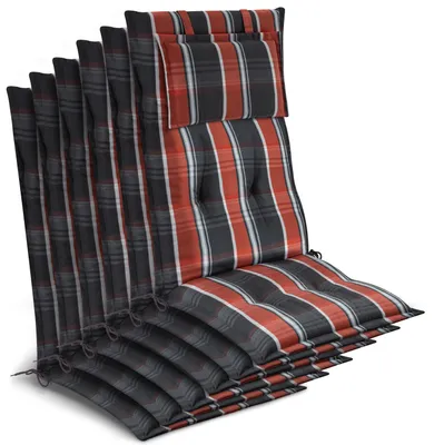 Produktbild von Beautissu 6x Premium Hochlehnerauflage 120x50x7cm, Grau-Oranage-Weiß-Kariert