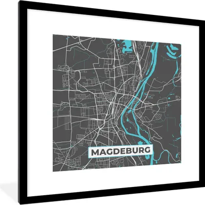 Produktbild von MuchoWow® Gerahmtes Poster Stadtplan - Magdeburg - Deutschland - Karte 40x40 cm - Poster mit Schwarzem Bilderrahmen Wandposter Rahmen Foto Bilder - Poster - Plakat im Rahmen