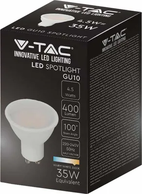 Produktbild von V-TAC LED-SMD-Lampe, PAR16, GU10, EEK: F, 4,5W, 400lm, 3000K, 5 Stück