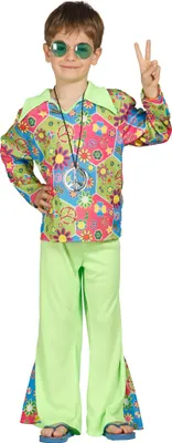 Produktbild von buntes Hippie Kostüm mit Schlaghose für Jungen Gr. 98-146, Größe:128/134