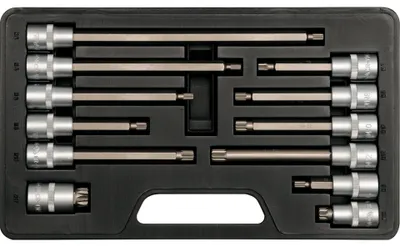 Zdjęcie produktu dla Yato YT-7753, Zestaw kluczy nasadowych, 12 szt., Czarny, Stal nierdzewna, Stal chromowo-wanadowa, 1/2"