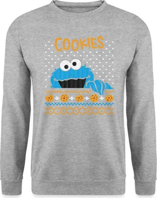 Produktbild von Spreadshirt Sesamstraße Krümelmonster Ugly Xmas Uni Pullover, L, Weißgrau meliert