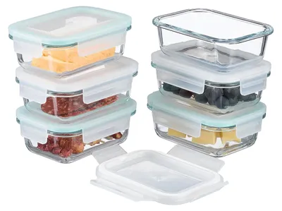 Image de TRANKIELO® - Ensemble de 6 boîtes de conservation en verre avec couvercle - hermétiques, 370 ml, empilables, compatibles lave-vaisselle