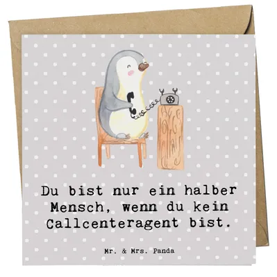 Produktbild von Mr. & Mrs. Panda Klappkarte Callcenteragent Herz - Grau Pastell - Geschenk, Glückwunschkarte, Customer Service, Lustig, faltkarte, anlasskarte, Grußkarte, doppelkarte