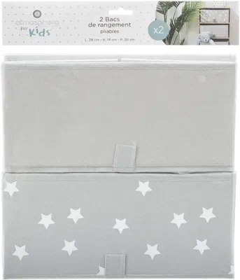 Produktbild von Aufbewahrungskorb Kinderzimmer Sterne grau 2er-Set, 29 x 30 x 14 cm
