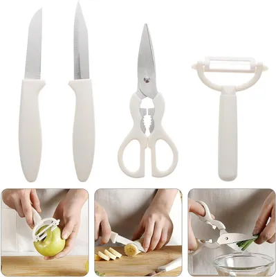 Zdjęcie produktu dla Zestaw narzędzi do obierania owoców i warzyw wykonany ze stali nierdzewnej i tworzywa sztucznego, z ergonomiczną rączką, idealny do użytku domowego, zawiera pojemnik do przechowywania. Praktyczny nóż kuchenny, bez ostrych krawędzi