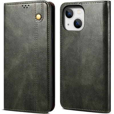 Obrázek produktu pro Pouzdro pro iPhone 15 kožené flip pouzdro peněženka s funkcí stojánku zelené