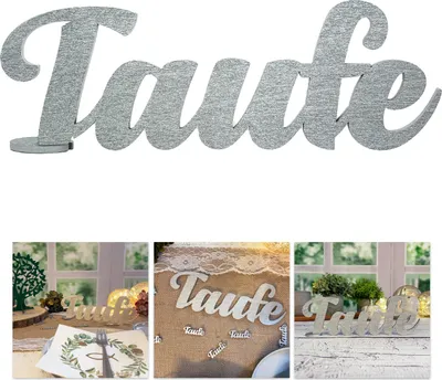 Produktbild von Oblique Unique Schriftzug Taufe aus Holz als Tischdeko für Kommunion Deko Dekoration Junge Mädchen - silber