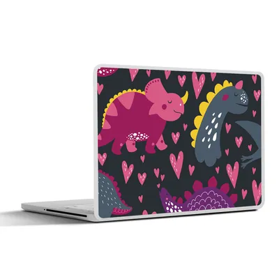 Produktbild von MuchoWow® Laptop Aufkleber Sticker Cover Dinosaurier - Kind - Muster - Rosa - Mädchen 31x22.5 cm - Laptop-Deko