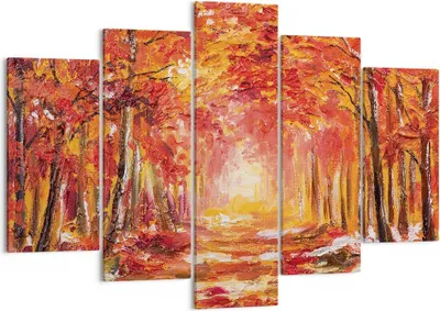 Produktbild von Bild auf Leinwand - Leinwandbild - 5 Teile - Herbst Wald Rot - 150x100cm - Wand Bild - Wanddeko - Wandbilder - Leinwanddruck - Bilder - Wanddekoration - Leinwand bilder - Wandbild - EA150x100-4238