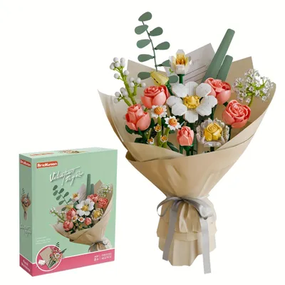 A building block flower bouquet set and its packaging.