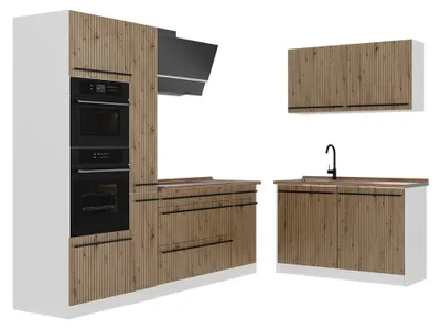 Productafbeelding van Hoekkeuken Vicco R-Line Artisanaal eiken/Wit 230 x 120 cm goudkleurig eiken werkblad, Model 67502