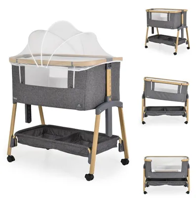 Produktbild von Cangaroo Beistellbett Amo höhenverstellbar, Moskitonetz, Rollen, Bremse Matratze dunkelgrau