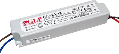 Image de Transformateur d'alimentation LED GLP - 12V 24W 2A - adapté à l'éclairage LED 12V - IP67 étanche