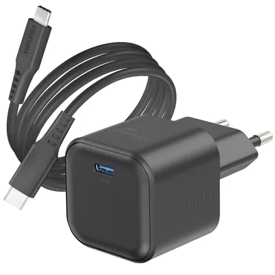 Immagine prodotto di Swissten, alimentatore USB-C GaN da 20W compatto con cavo USB-C da 1,2 m, nero