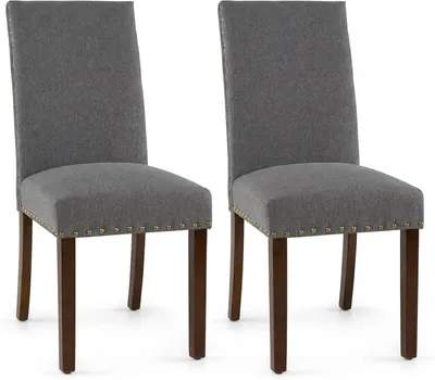 Image de Lot de 2 chaises de salle à manger COSTWAY, chaises de cuisine avec assise et dossier rembourrés, chaises de table à manger avec pieds en bois de caoutchouc, chaises rembourrées, gris