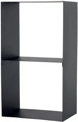 A black metal firewood rack with one shelf.