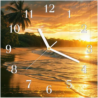 Produktbild von Wanduhr aus Glas mit Motiv Sonnenuntergang Strand- 30 x 30 cm - inkl. Aufhängesystem