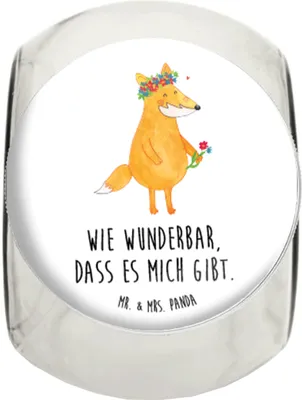 Produktbild von Mr. & Mrs. Panda Bonbonglas Fuchs Blumen L 870ml - Weiß - Geschenk, Vorratsdose, Vorratsbehälter, Kaffeedose, Mich, Blume, Boho, Teedose, glasbehälter, aufbewahrungsglas