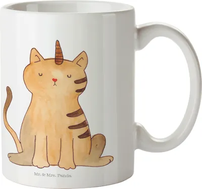 Produktbild von Mr. & Mrs. Panda Plastikbecher Einhorn Katze - Weiß - Geschenk, Unicorn, Mieze, Regenbogen, Kinderbecher, Pott, Glitzer, Trinklernbecher, Mehrwegbecher, Kindertasse