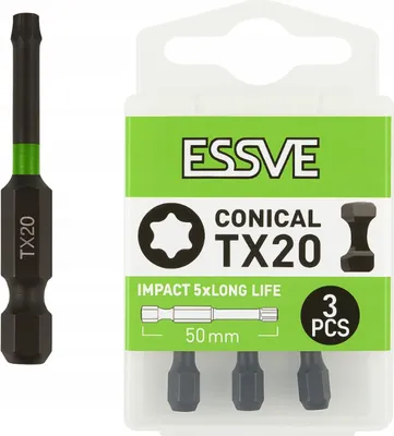 Obrázok produktu pre ESSVE Rázové bity pre rázové uťahováky TX20 kónické čierne 50 mm 3 kusy