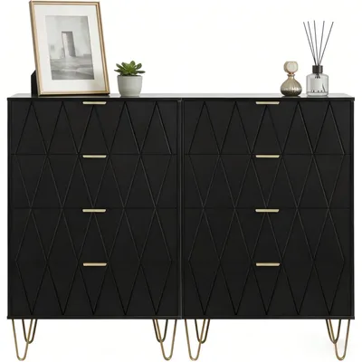 Productafbeelding van Kommode, set van 2, 120x34x91 cm, 8 lades, zwart